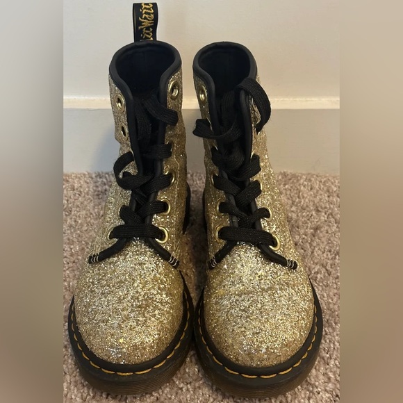 Dr. Martens Gold Glitter Combat Boots - Picture 2 of 9